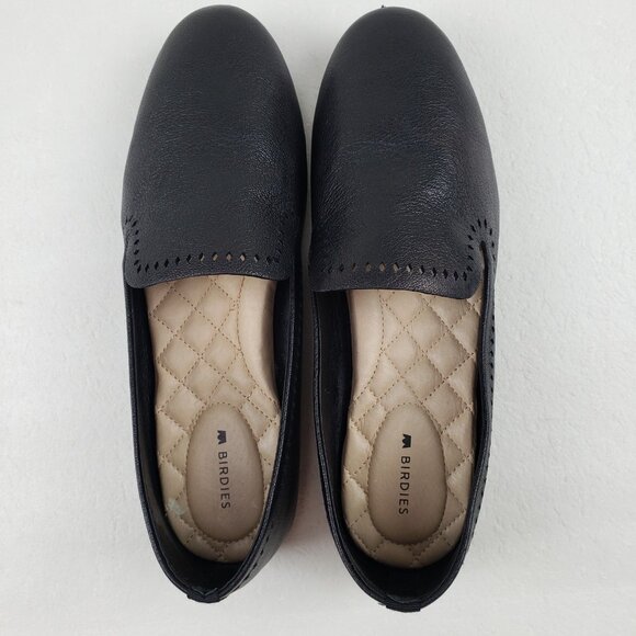 Birdies Starling Leather Loafer Flat Women 8 Black Laser Cut Slip On Casual Shoe - Picture 10 of 13